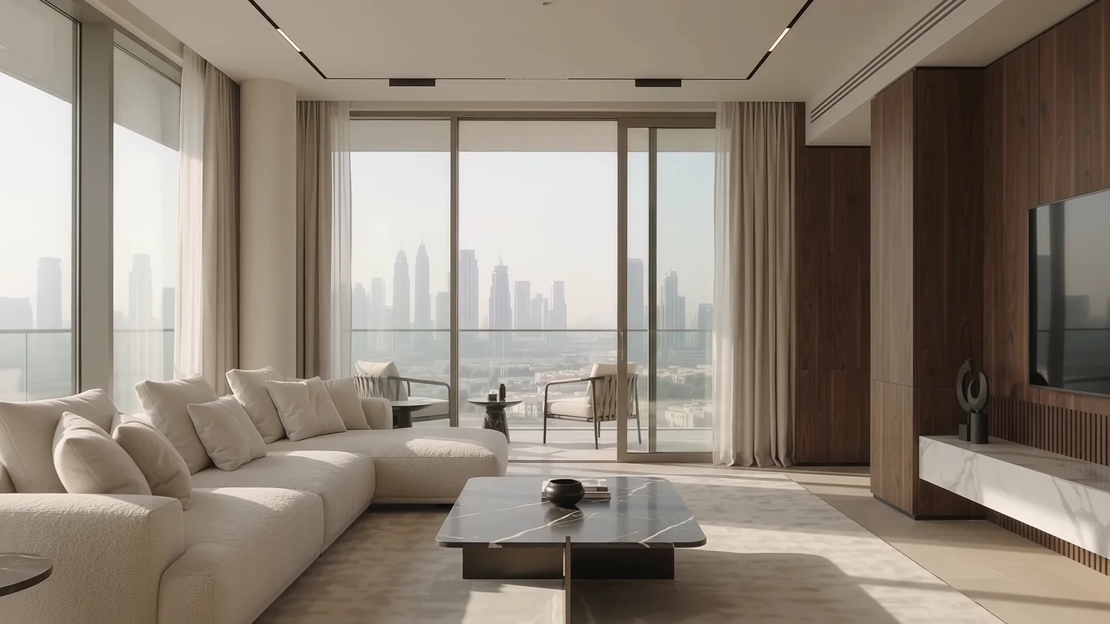 Warm contemporary interior with sculptural furniture