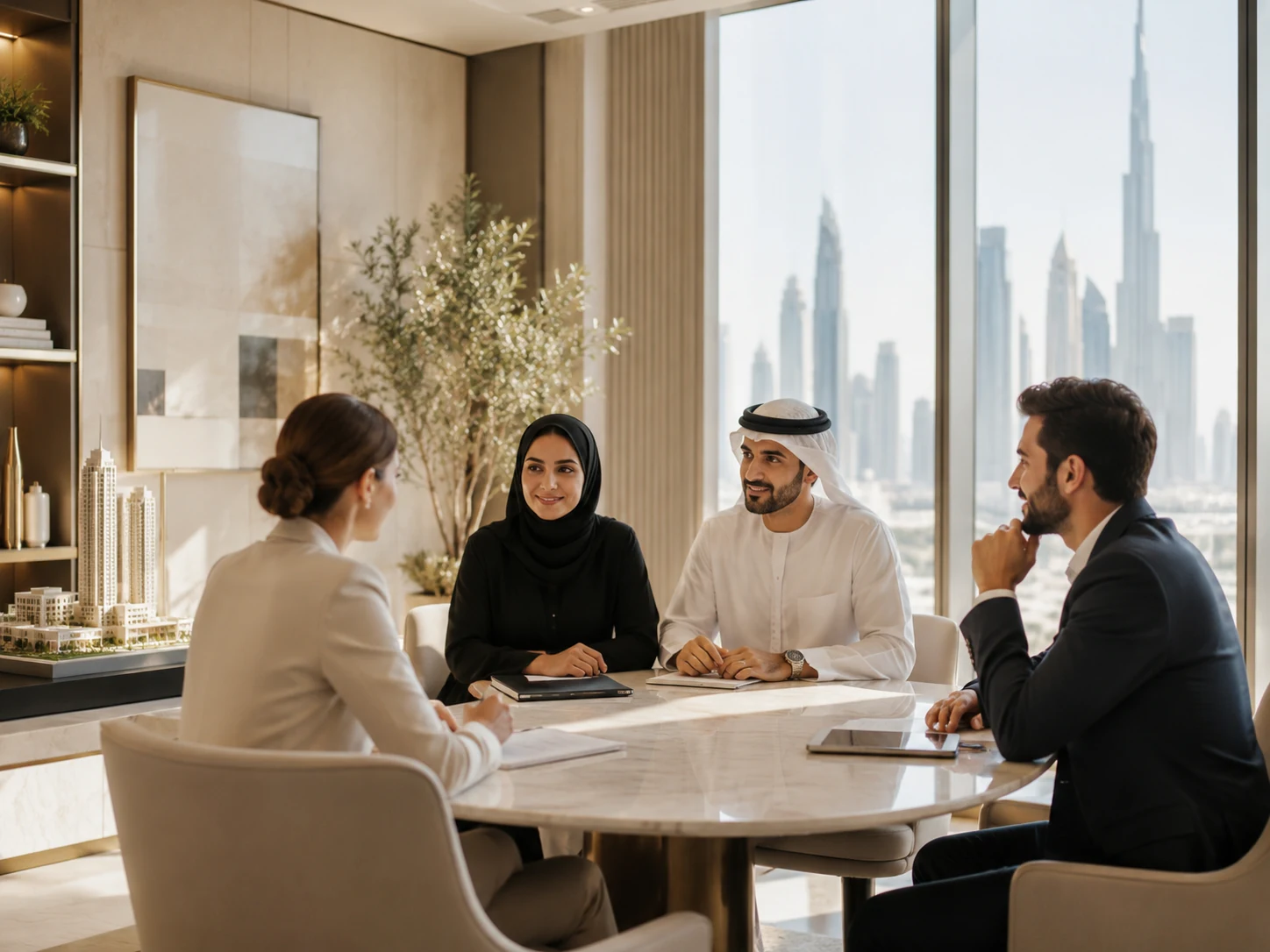 Professional team in a luxury Dubai real estate office