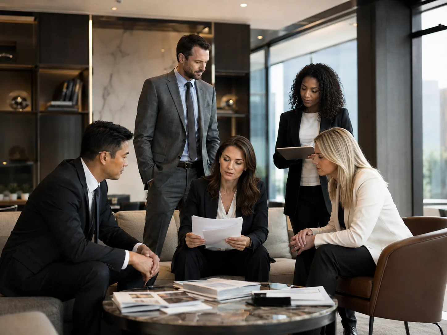 Professional real estate advisory team in a modern office