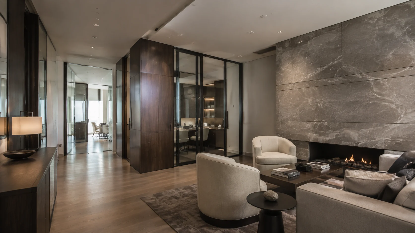 Refined private real estate consultation lounge and office interior