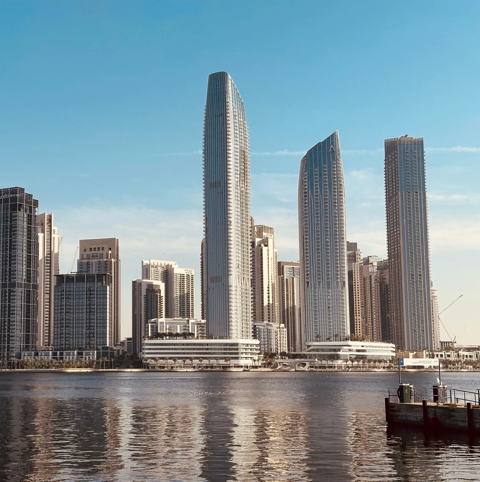 Completed contemporary waterfront towers in Dubai